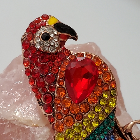 Parrot bird brooch rhinestones sparkly pin Big tropical rainforest New Colorful - Picture 6 of 12